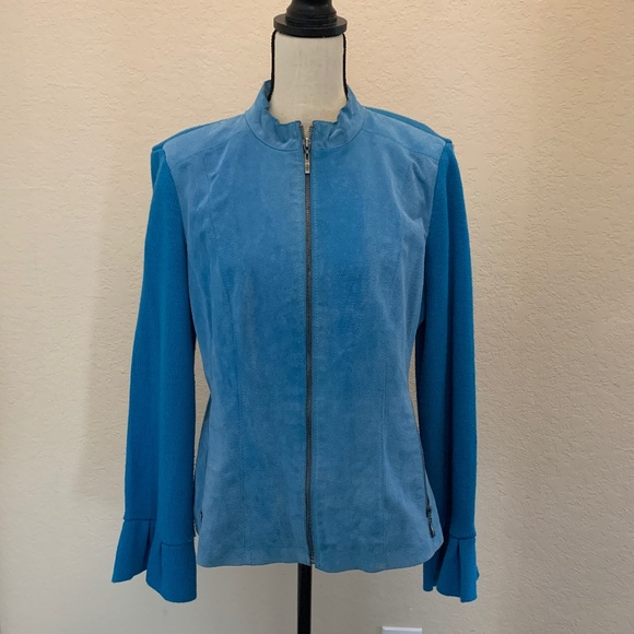 AMI Leather Jacket Women in size Large/French Blue - Picture 1 of 6